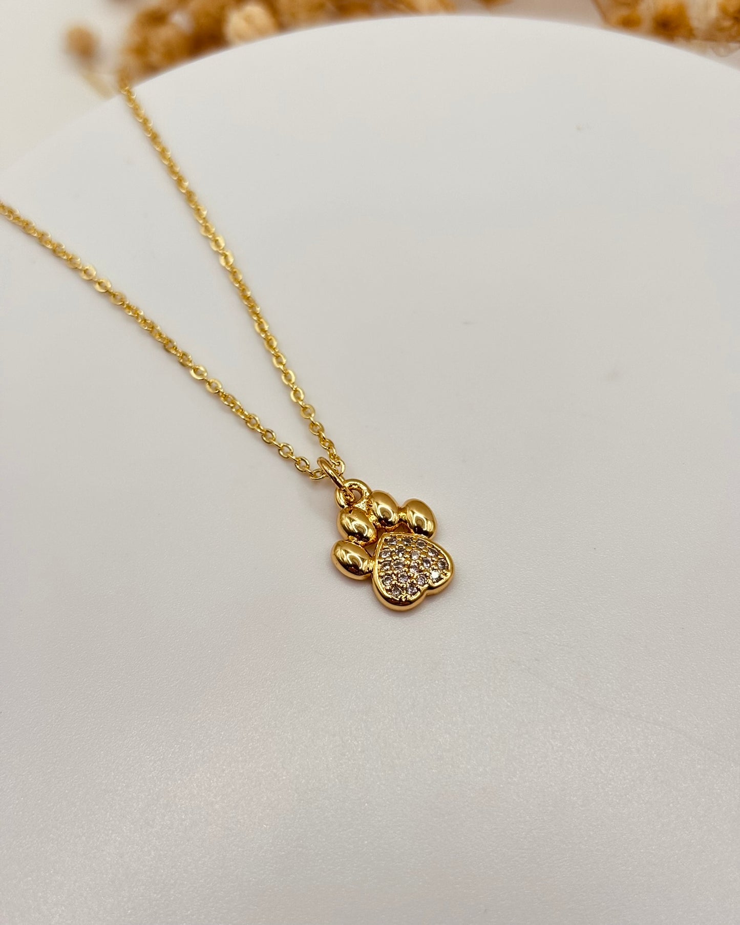COLLAR PETS- HUELLA PERRITO DORADO Y PIEDRAS PEQ